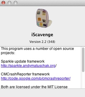 iScavenge 2.2 : About window