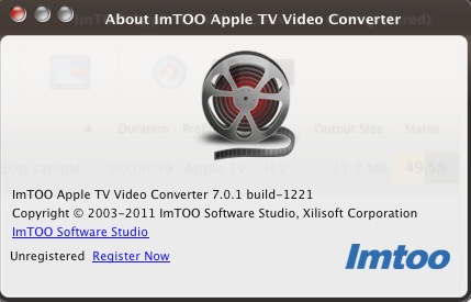 ImTOO Apple TV Video Converter 6 7.0 : About window