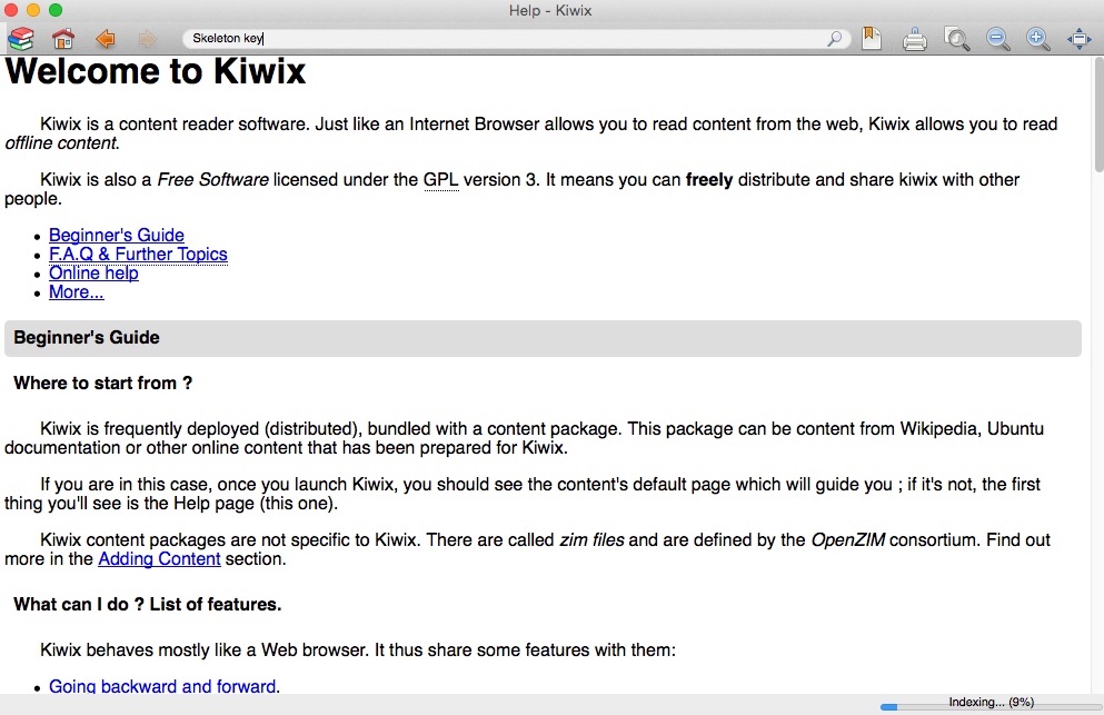Kiwix 0.9 : Welcome Window