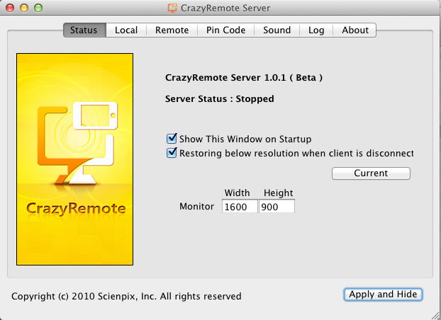 CrazyRemote 1.0 beta : Main Window