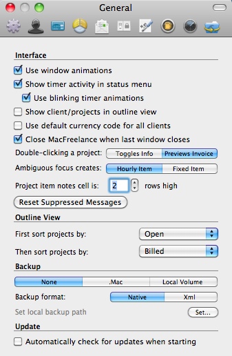 MacFreelance : Preference window