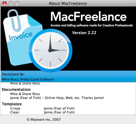 MacFreelance : About window