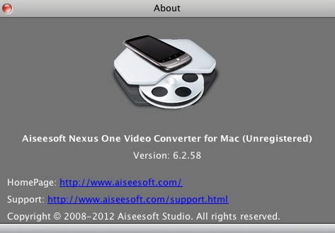 Aiseesoft Nexus One Video Converter for Mac 6.2 : About window