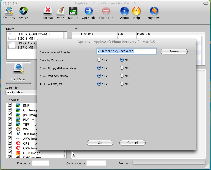 AppleXsoft Photo Recovery for Mac 3.5 : Main Window