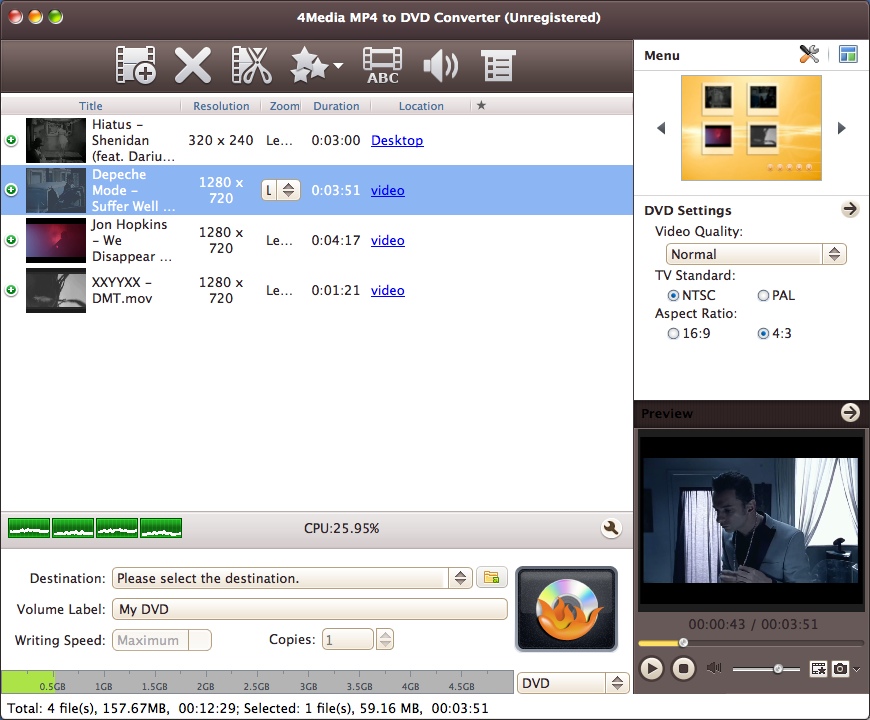 4Media MP4 to DVD Converter 7.1 : Main Window