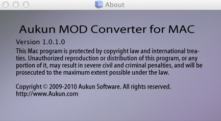 Aukun MOD Converter 1.0 : About window