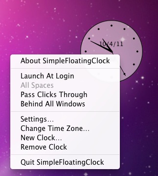 Simple Floating Clock 1.7 : Right-click menu