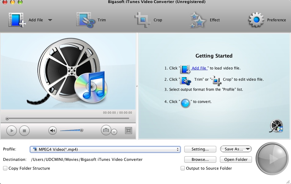Bigasoft iTunes Video Converter 3.6 : Main window