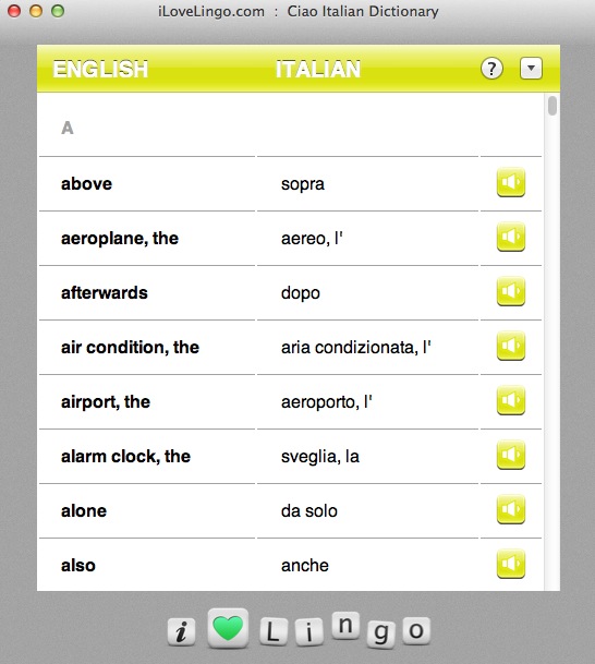 CiaoItalianDictionary 1.0 : Dictionary