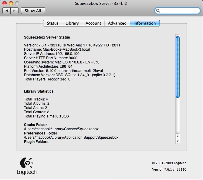 Squeezebox Server Installer 7.6 : Main window