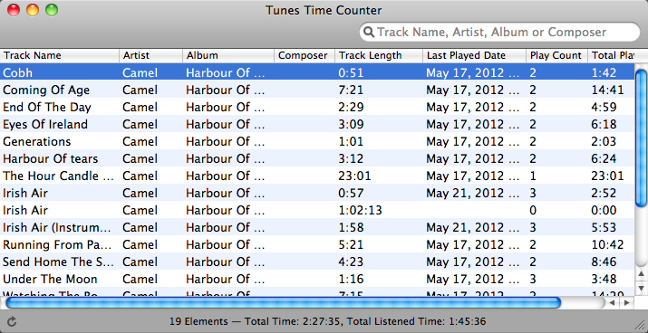 Tunes Time Counter 1.0 : Main Window