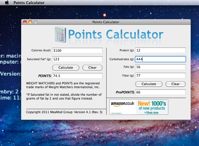 Points Calculator 4.1 : Main window