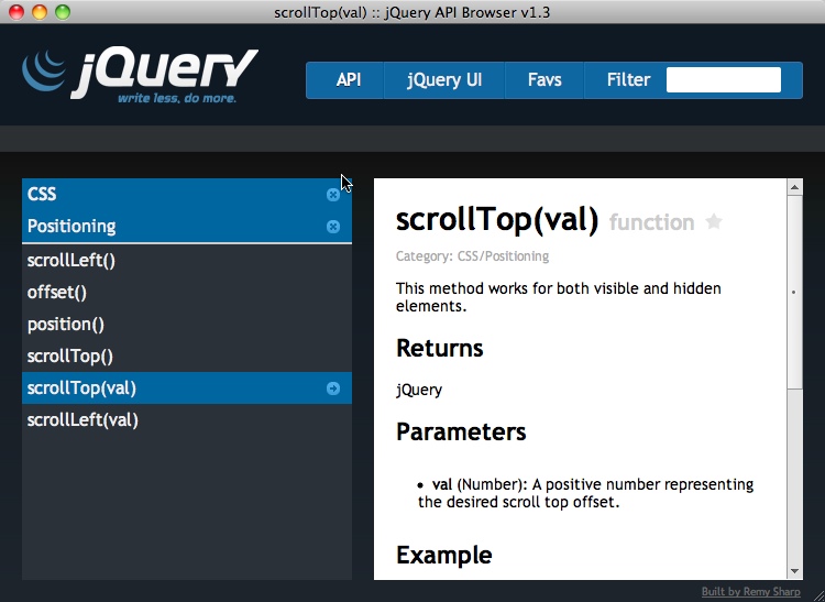 jquery-api-browser 1.3 : Main window