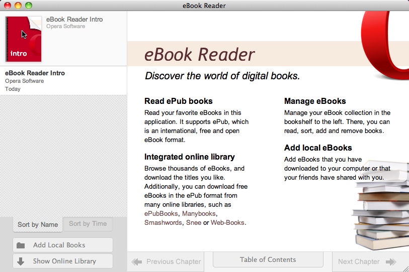 eBook Reader for OPERA 2.0 : Main window