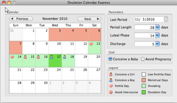 Ovulation Calendar Express 2.0 : Main window
