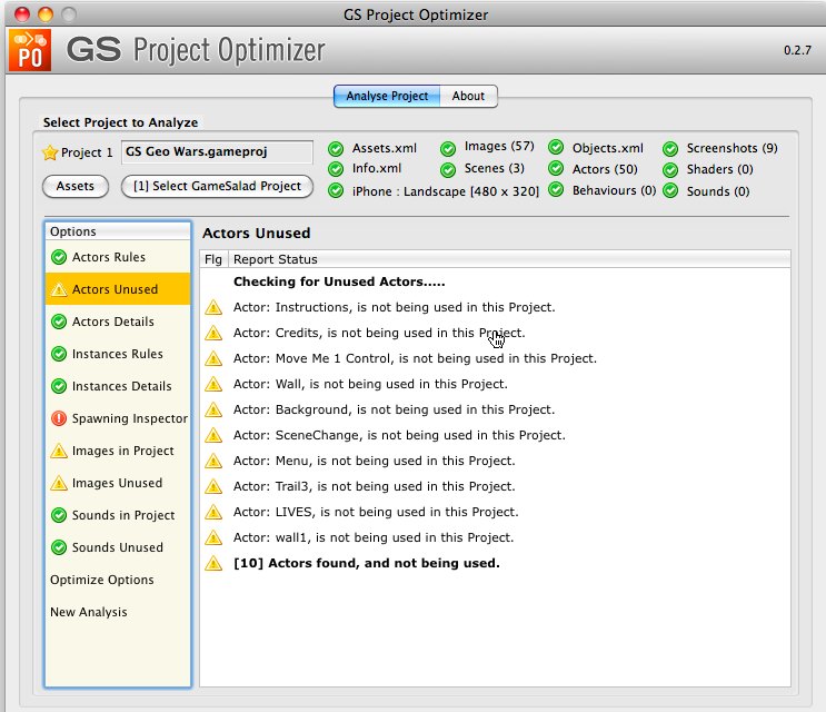 GS Project Optimizer 0.2 : Main window