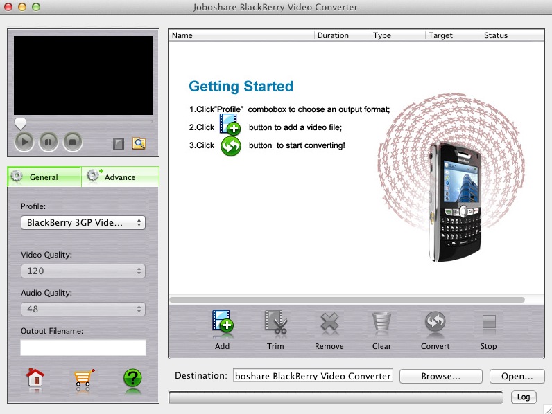 Joboshare BlackBerry Video Converter 2.6 : Main window