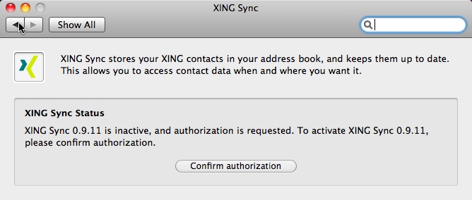 XING Sync 0.9 : Main window