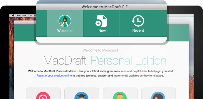 MacDraft P.E. 6.2 : Get started quickly with the welcome screen