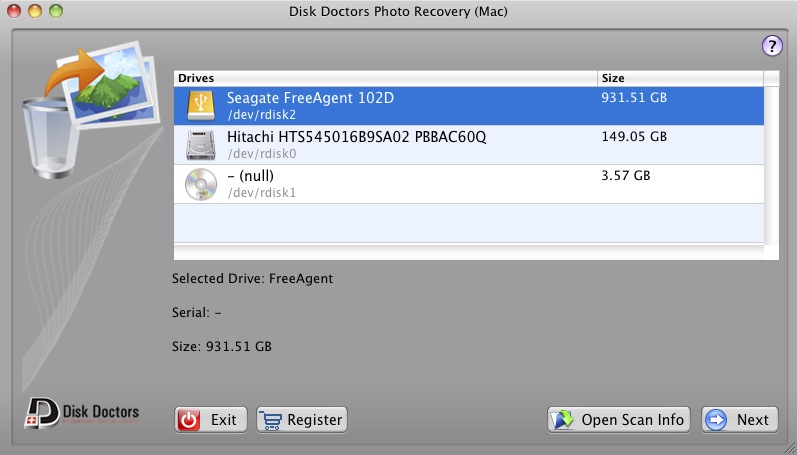 Disk Doctors Photo Recovery 1.0 : Main window