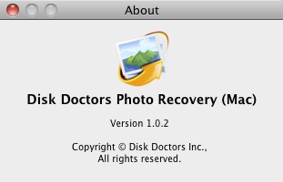 Disk Doctors Photo Recovery 1.0 : About window