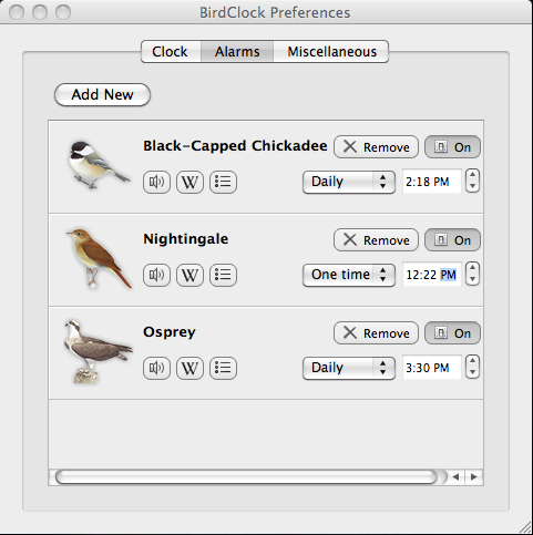 BirdClock 1.0 : Alarms
