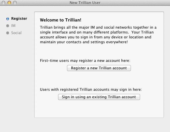Trillian 1.2 : Welcome screen