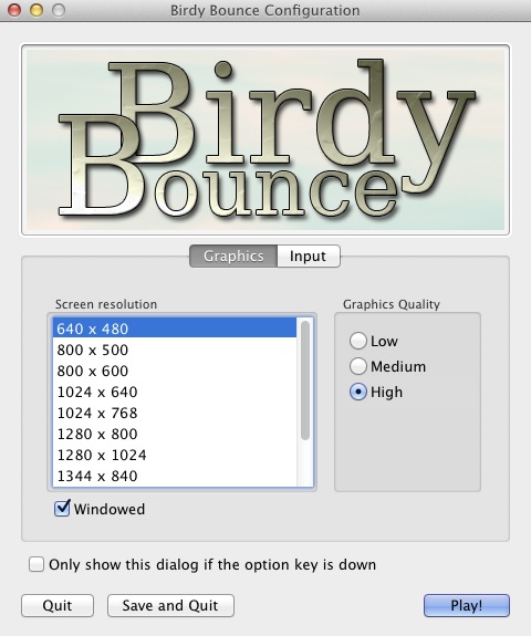 Birdy Bounce 3.0 : Configuration