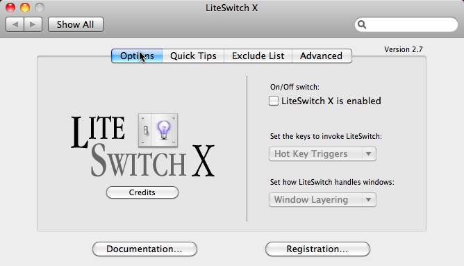 LiteSwitch X 2.7 beta : Main window