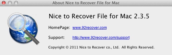 Nice to Recover File for Mac 2.3 : About window