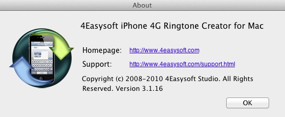 4Easysoft iPhone 4G Ringtone Creator for Mac 3.1 : About window