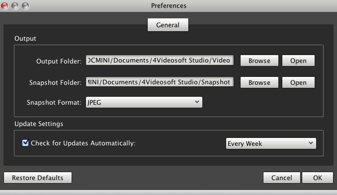 4Videosoft MOV Converter for Mac 5.0 : Preferences
