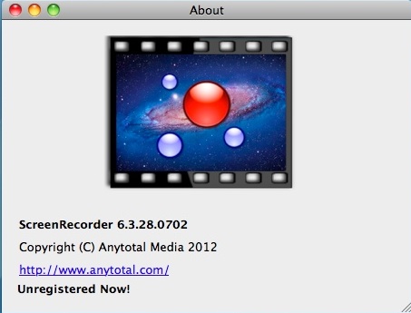 Anytotal Mac Screen Recorder 6.3 : About window