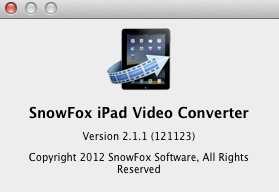 SnowFox iPad Video Converter 2.1 : About window