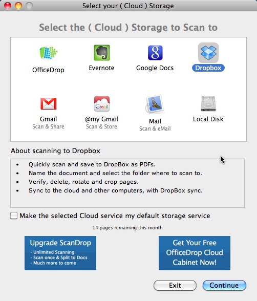 ScanDrop Lite 1.0 : Selecting Storage