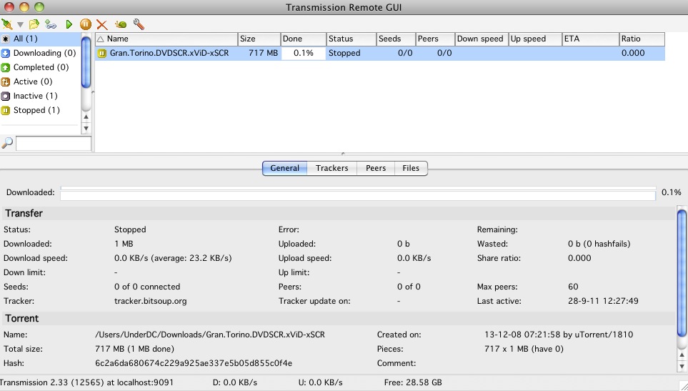 Transmission Remote GUI 3.1 : Main window