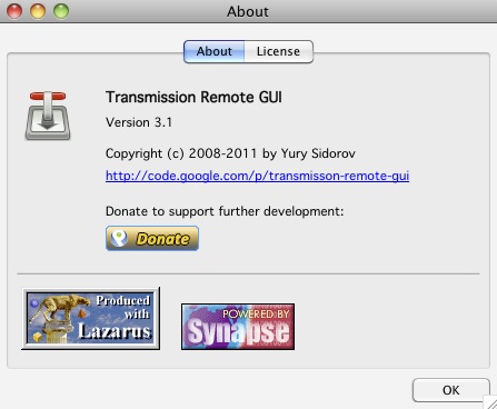 Transmission Remote GUI 3.1 : About window