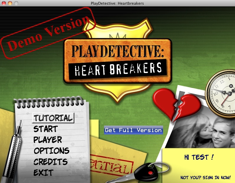 PlayDetective Heartbreakers 1.0 : Main menu