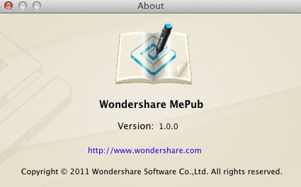 Wondershare MePub 1.0 : About window