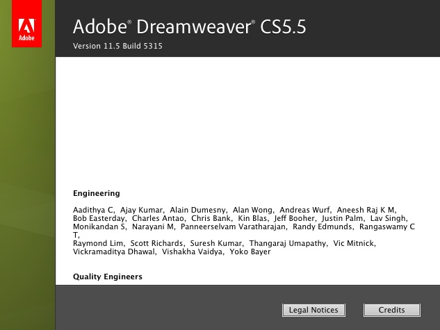 Adobe Dreamweaver CS5.5 11.5 : About window