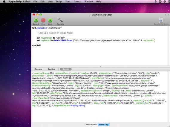 JSON Helper for AppleScript 1.0 : Main window