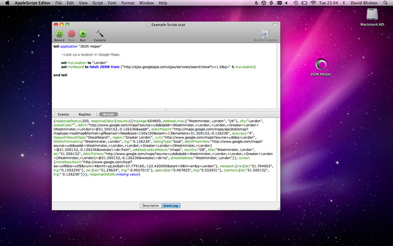 JSON Helper for AppleScript 1.0 : JSON Helper for AppleScript screenshot