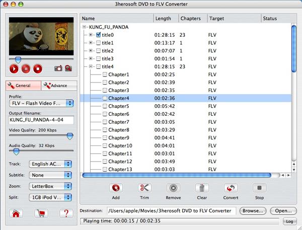 3herosoft DVD to FLV Converter 3.6 : Main Window