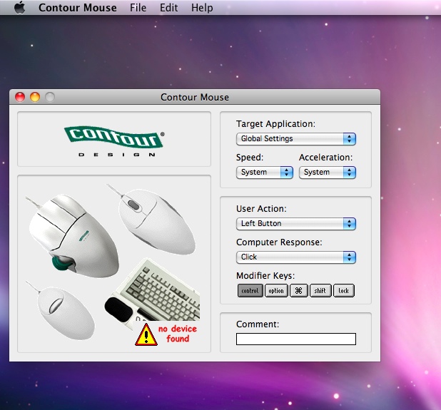 Contour Mouse 1.6 beta : Main window