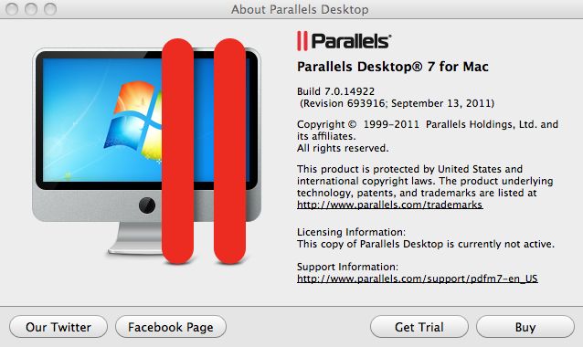 Paralles Desktop 7 Getting Started 7.0 : Main window