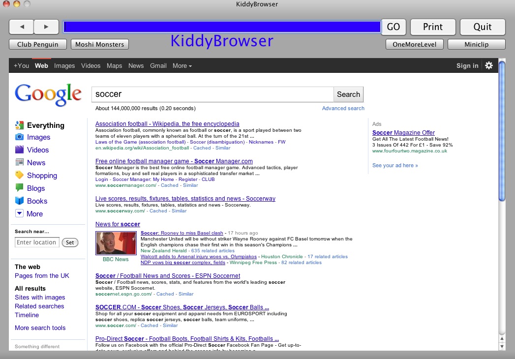 KiddyBrowser 1.0 : Google search