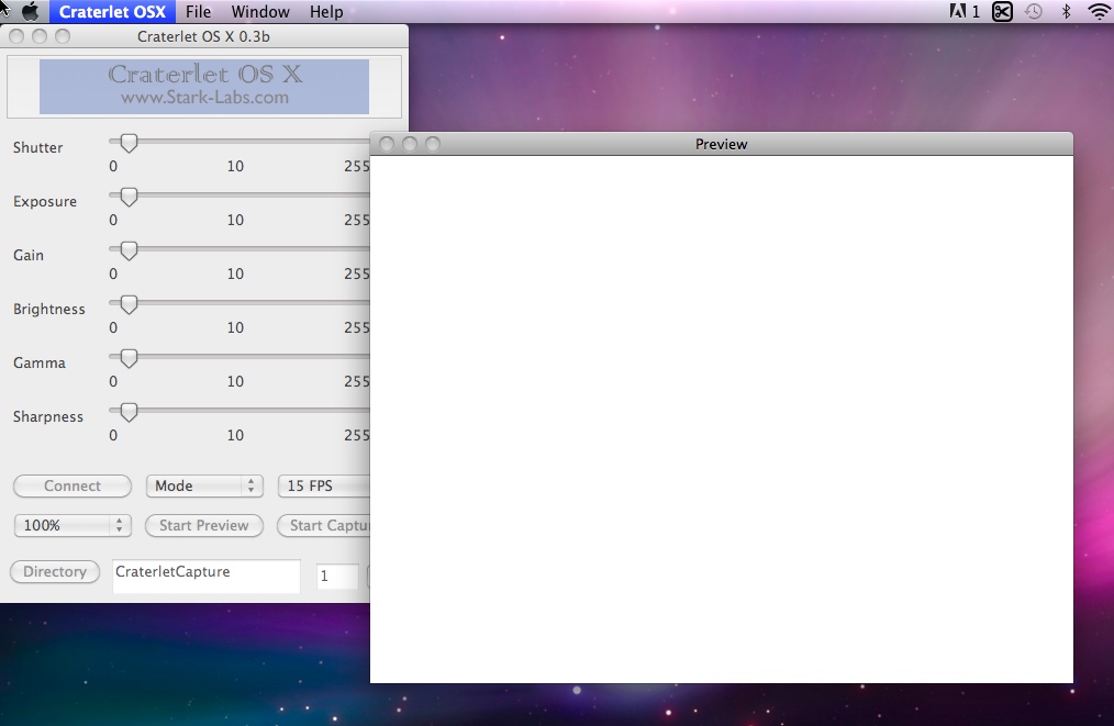 Craterlet OSX 0.3 : Main window