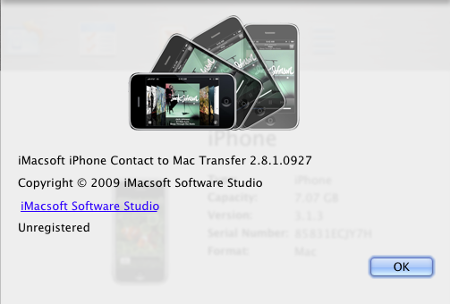iMacsoft iPhone Contact to Mac Transfer 2.8 : About window
