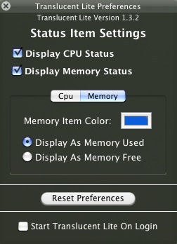 Translucent Lite 1.3 : Memory preferences