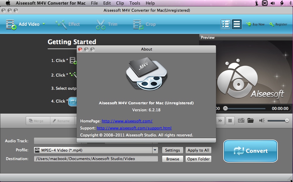 Videoconverter Aiseesoft M4V Converter for Mac 6.2 : Main window